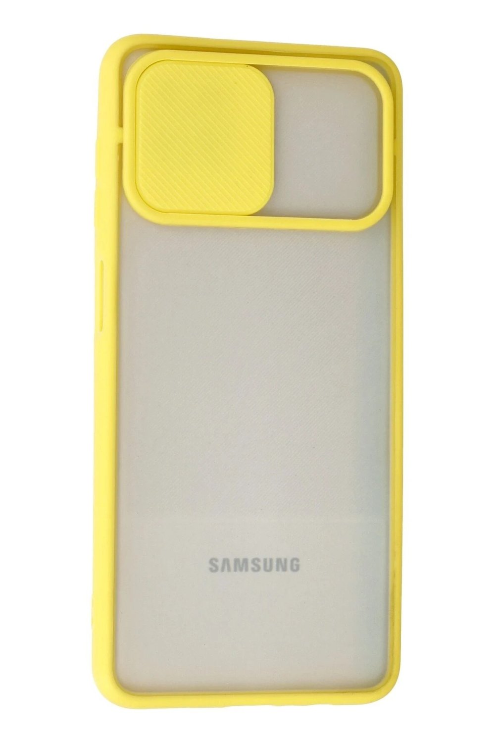 Mey İthalat®  Samsung Galaxy A12 Kılıf Palm Buzlu Kamera Sürgülü Silikon - Sarı