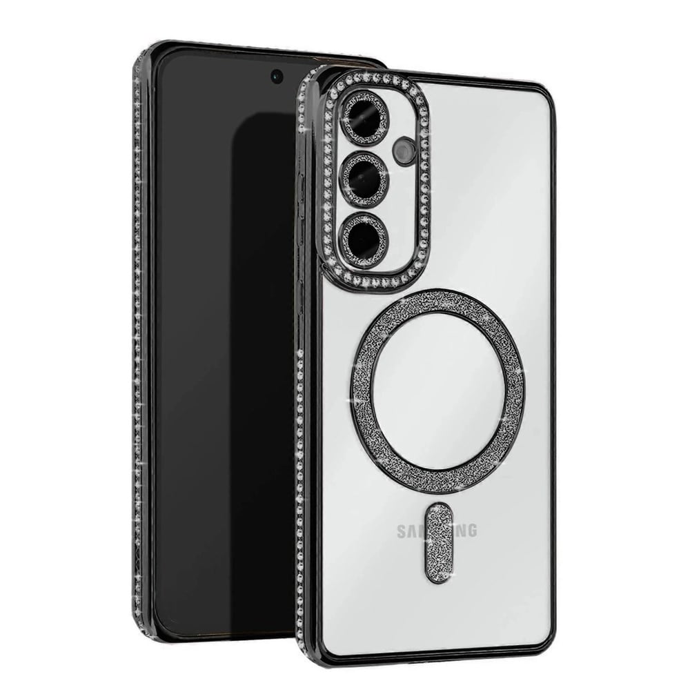 Mey İthalat®  Samsung Galaxy A15 4G Joke Simli Magneticsafe Kılıf - Siyah