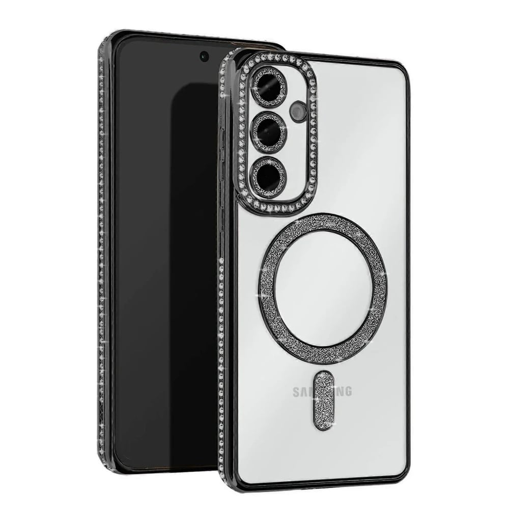 Mey İthalat®  Samsung Galaxy A15 4G Joke Simli Magneticsafe Kılıf - Siyah