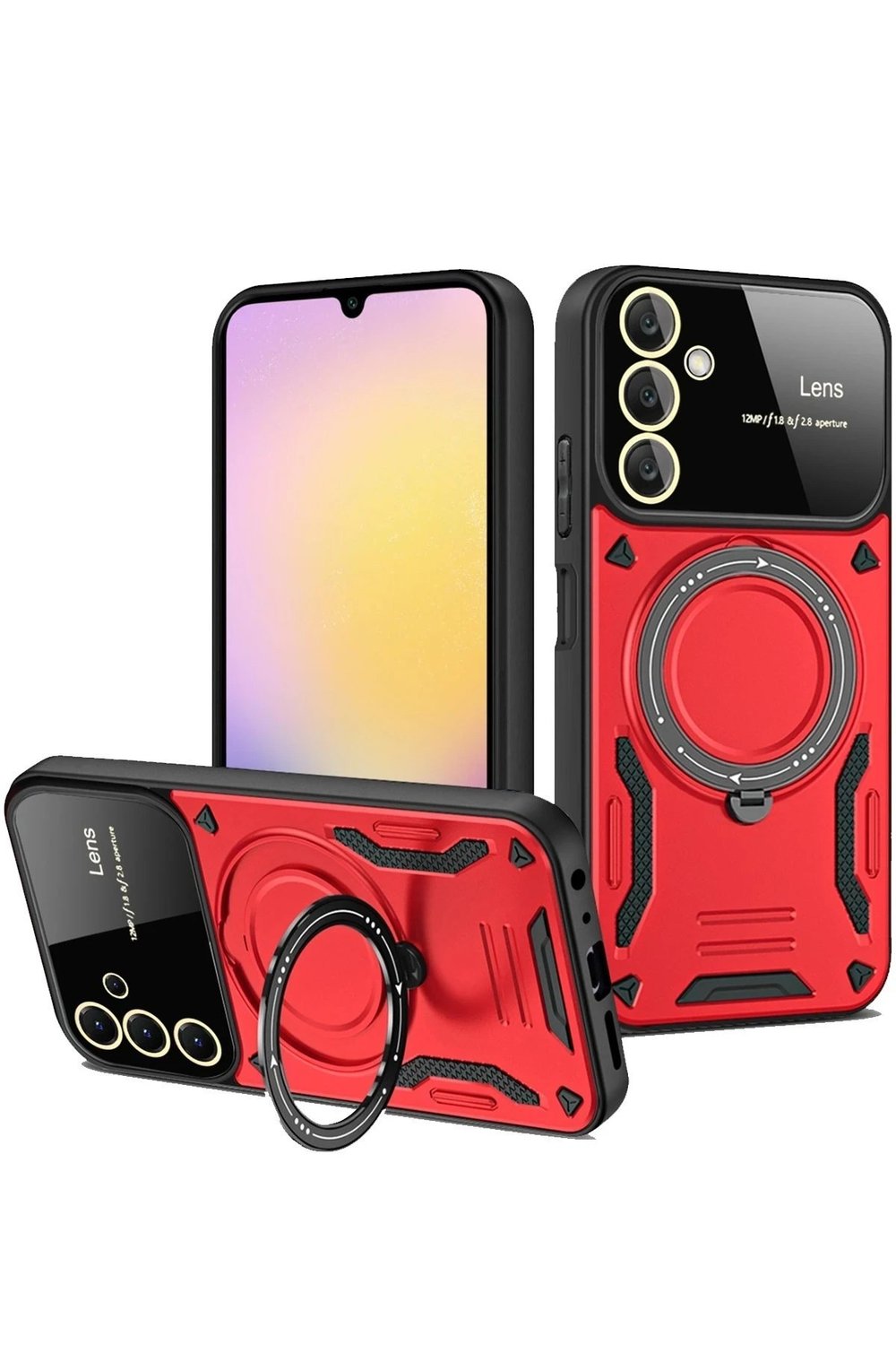 Mey İthalat®  Samsung Galaxy A15 4G Kılıf Joy Lens Standlı Kapak - Kırmızı