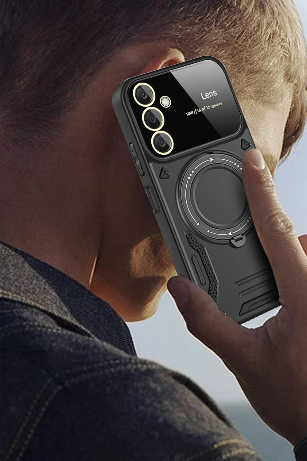 Mey İthalat®  Samsung Galaxy A15 4G Kılıf Joy Lens Standlı Kapak - Kırmızı