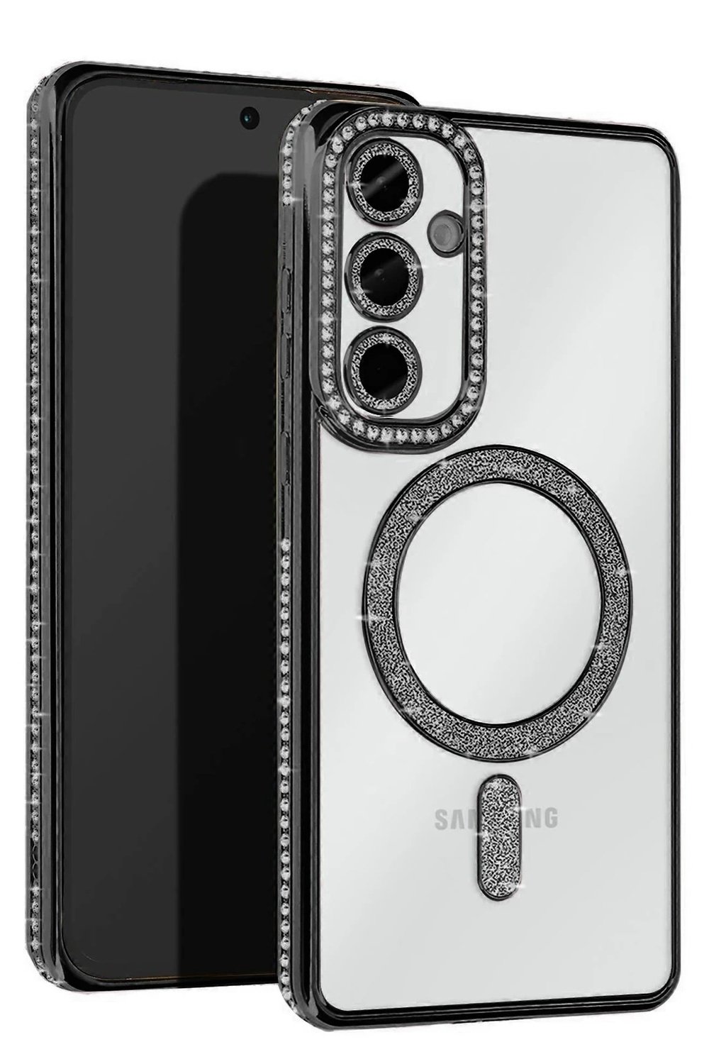 Mey İthalat®  Samsung Galaxy A17 5G Joke Simli Magneticsafe Kılıf - Siyah