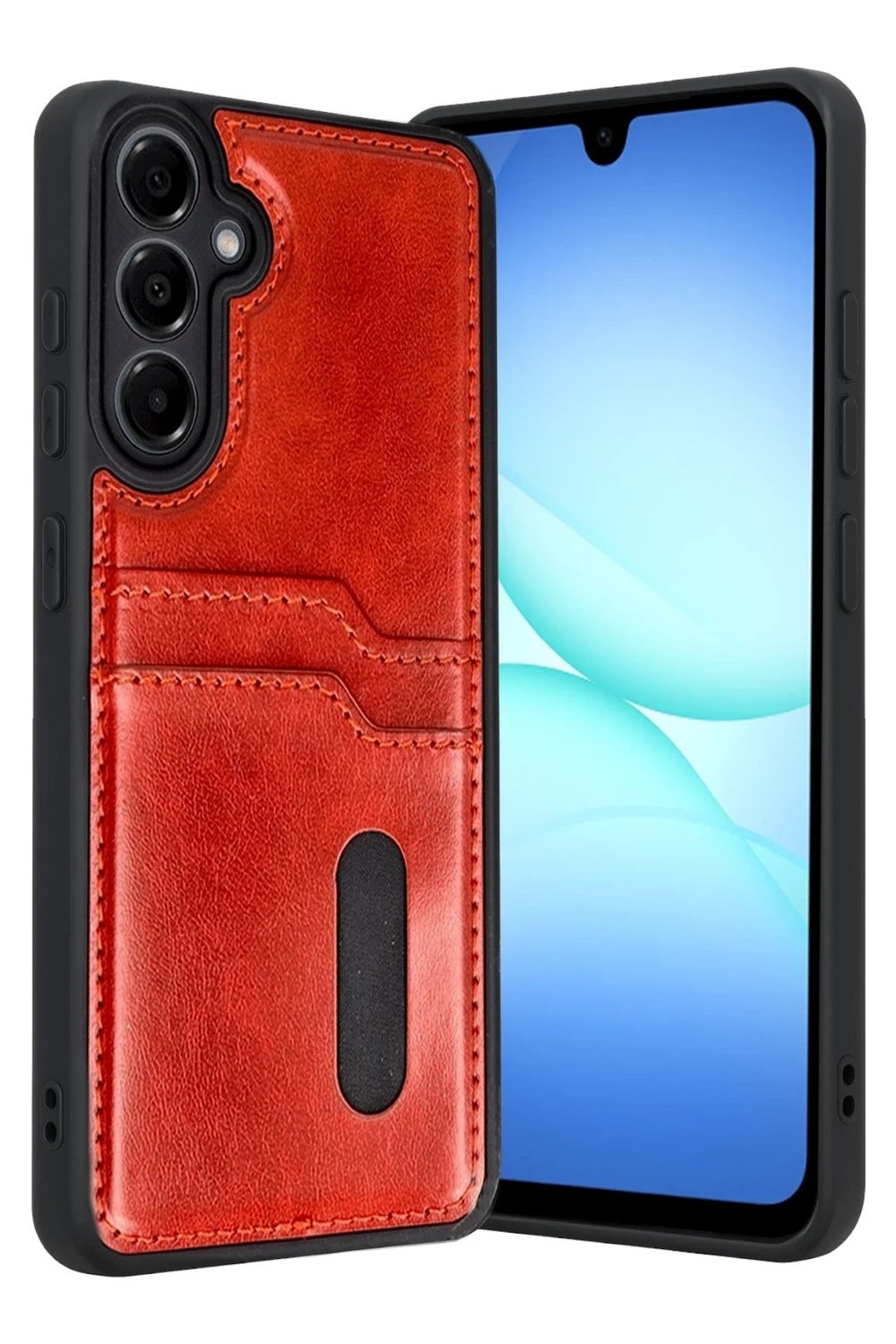 Mey İthalat®  Samsung Galaxy A17 5G Sara Kartvizitli Deri Kılıf - Kırmızı