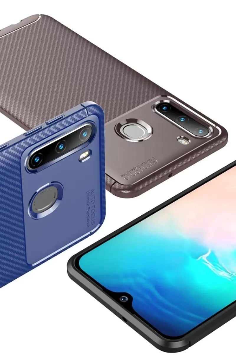 Mey İthalat®  Samsung Galaxy A21 Kılıf Auto Focus Karbon Kapak - Kahverengi