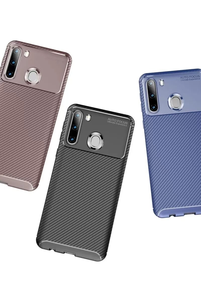 Mey İthalat®  Samsung Galaxy A21 Kılıf Auto Focus Karbon Kapak - Kahverengi