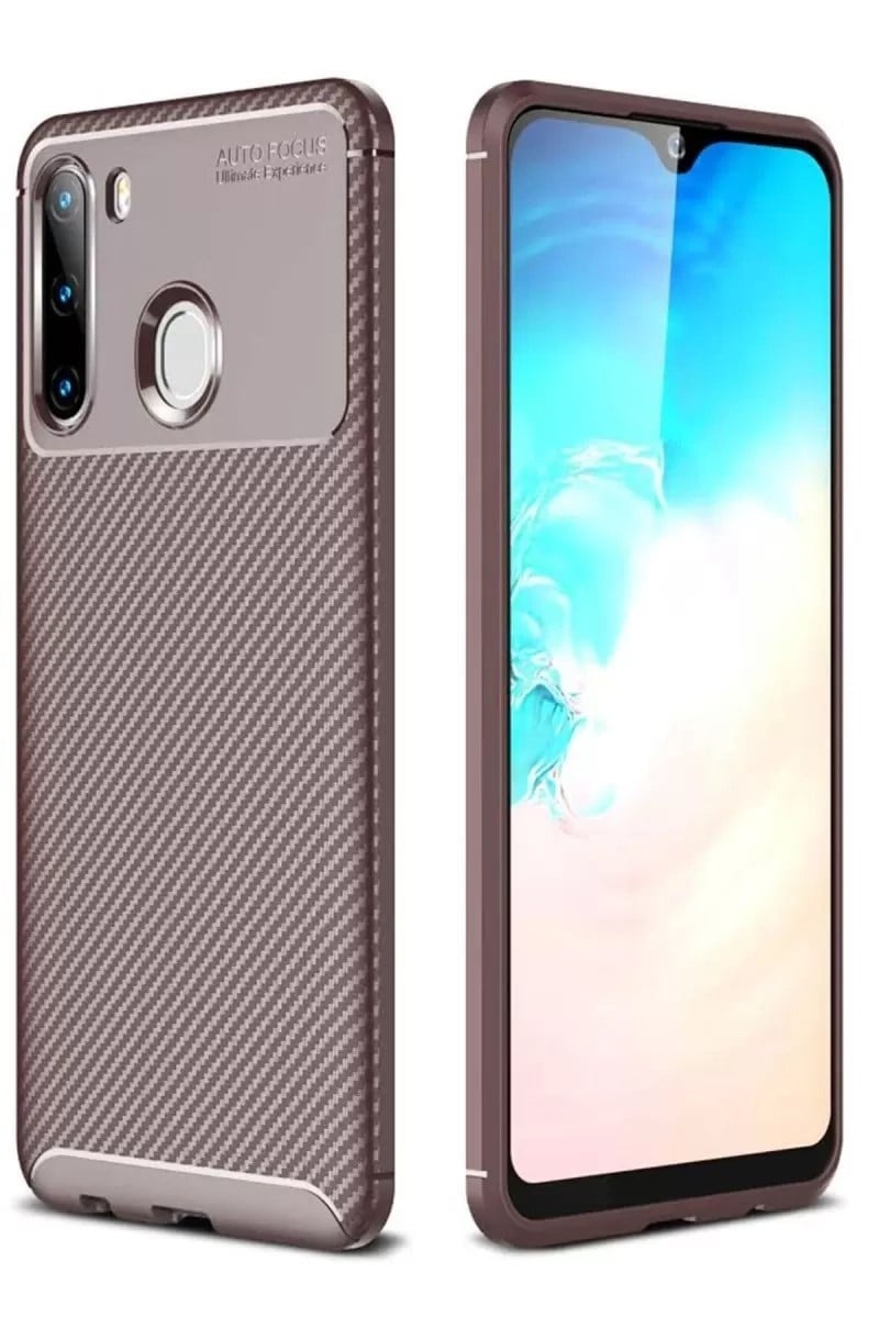 Mey İthalat®  Samsung Galaxy A21 Kılıf Auto Focus Karbon Kapak - Kahverengi