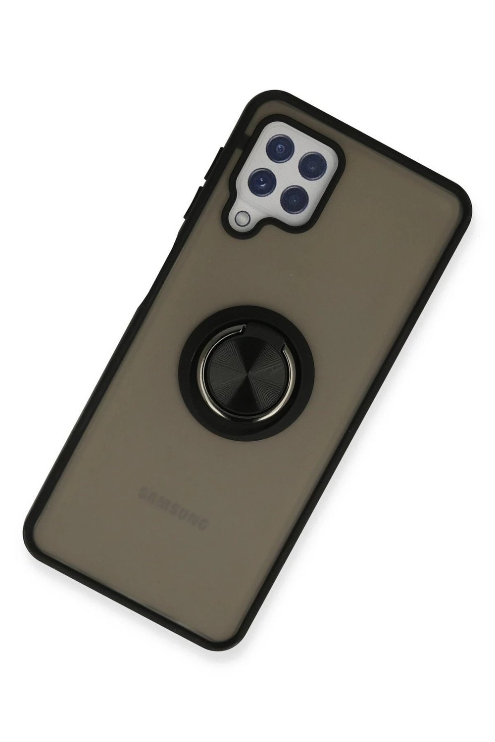 Mey İthalat®  Samsung Galaxy A22 Kılıf Montreal Yüzüklü Silikon Kapak - Siyah