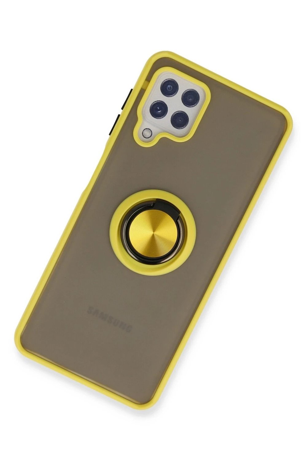 Mey İthalat®  Samsung Galaxy A22 Kılıf Montreal Yüzüklü Silikon Kapak - Sarı