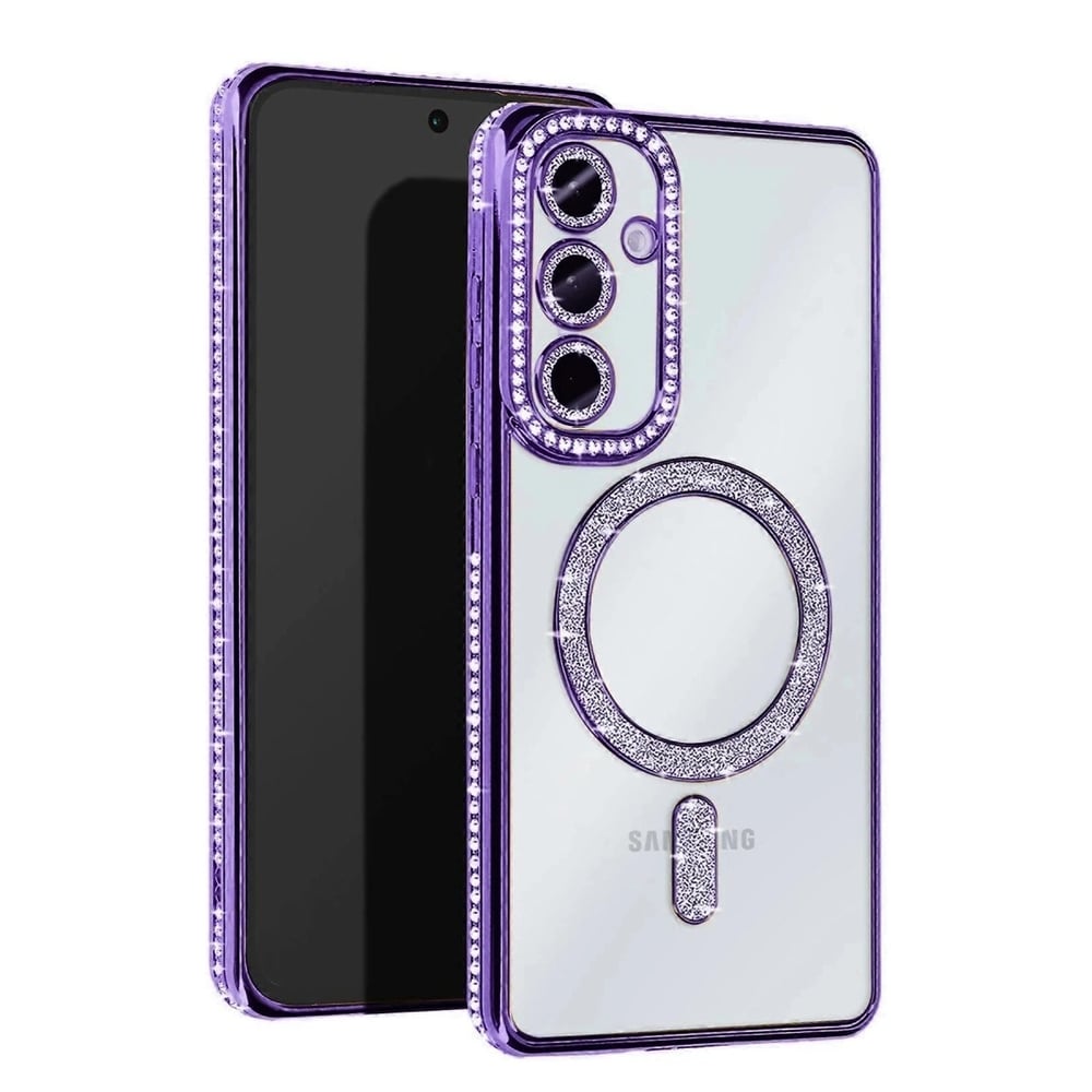 Mey İthalat®  Samsung Galaxy A25 5G Joke Simli Magneticsafe Kılıf - Derin Mor