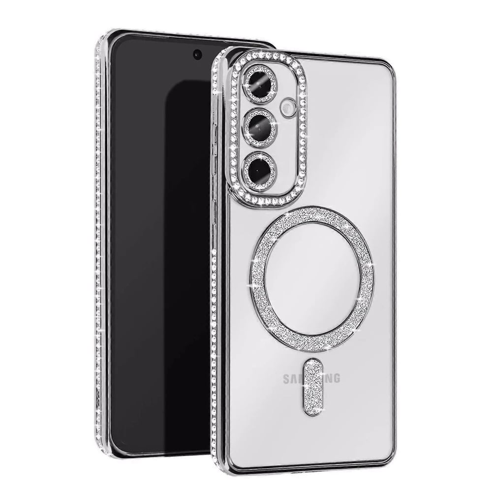 Mey İthalat®  Samsung Galaxy A25 5G Joke Simli Magneticsafe Kılıf - Gümüş