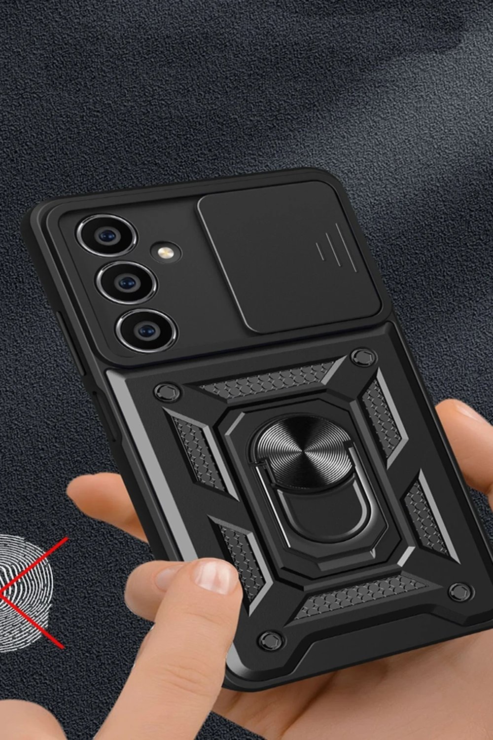 Mey İthalat®  Samsung Galaxy A25 5G Kılıf Pars Lens Yüzüklü Silikon - Siyah