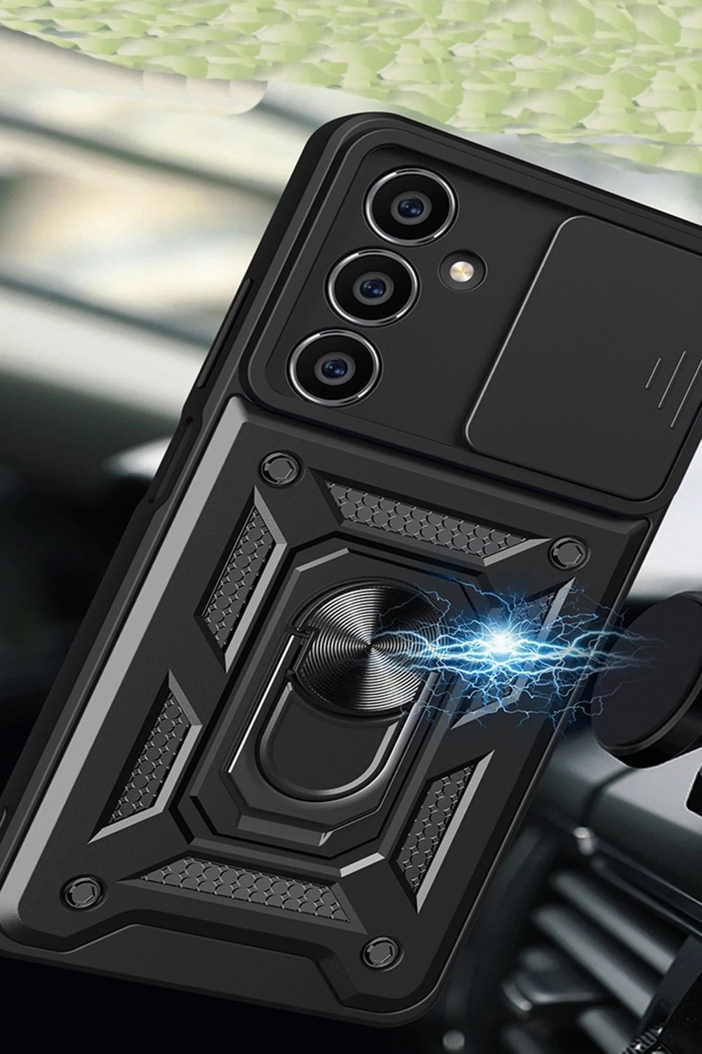 Mey İthalat®  Samsung Galaxy A25 5G Kılıf Pars Lens Yüzüklü Silikon - Siyah