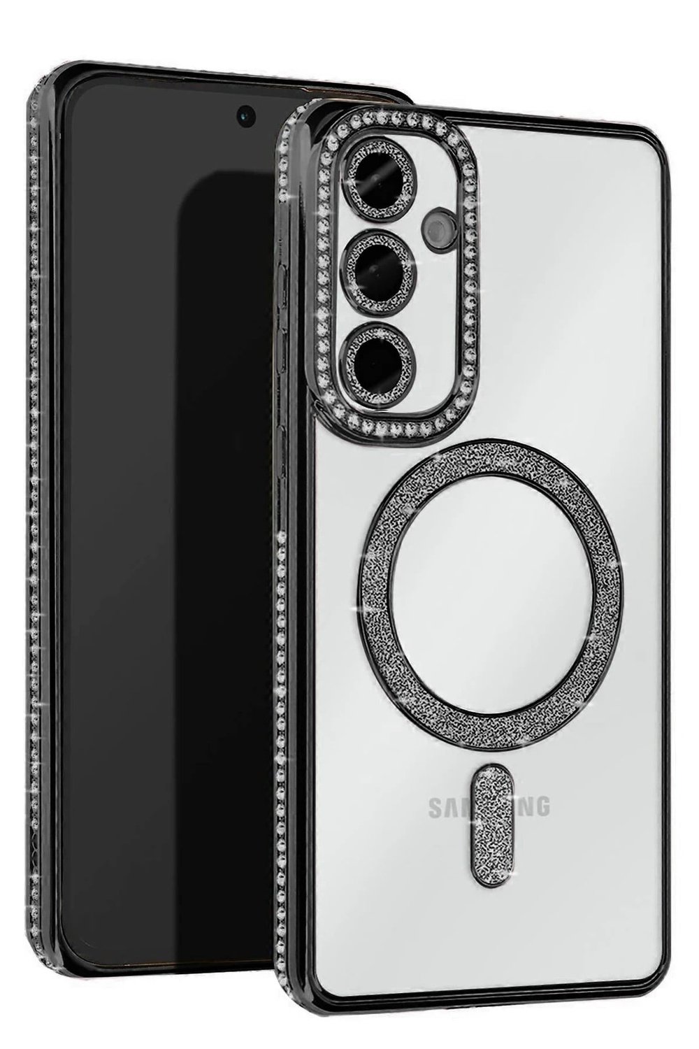 Mey İthalat®  Samsung Galaxy A35 5G Joke Simli Magneticsafe Kılıf - Siyah
