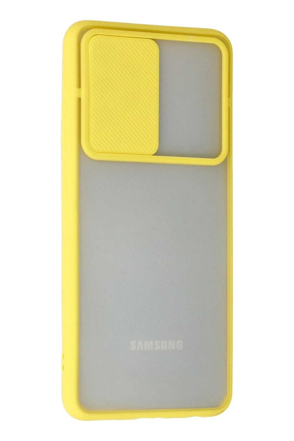 Mey İthalat®  Samsung Galaxy A52 Kılıf Palm Buzlu Kamera Sürgülü Silikon - Sarı