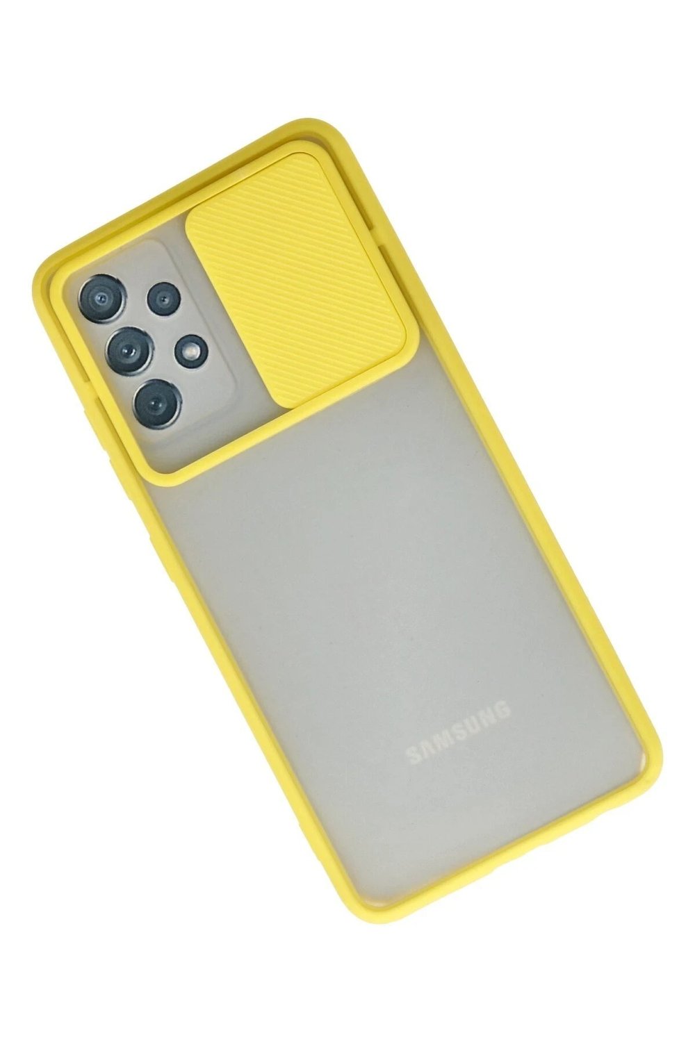 Mey İthalat®  Samsung Galaxy A52 Kılıf Palm Buzlu Kamera Sürgülü Silikon - Sarı