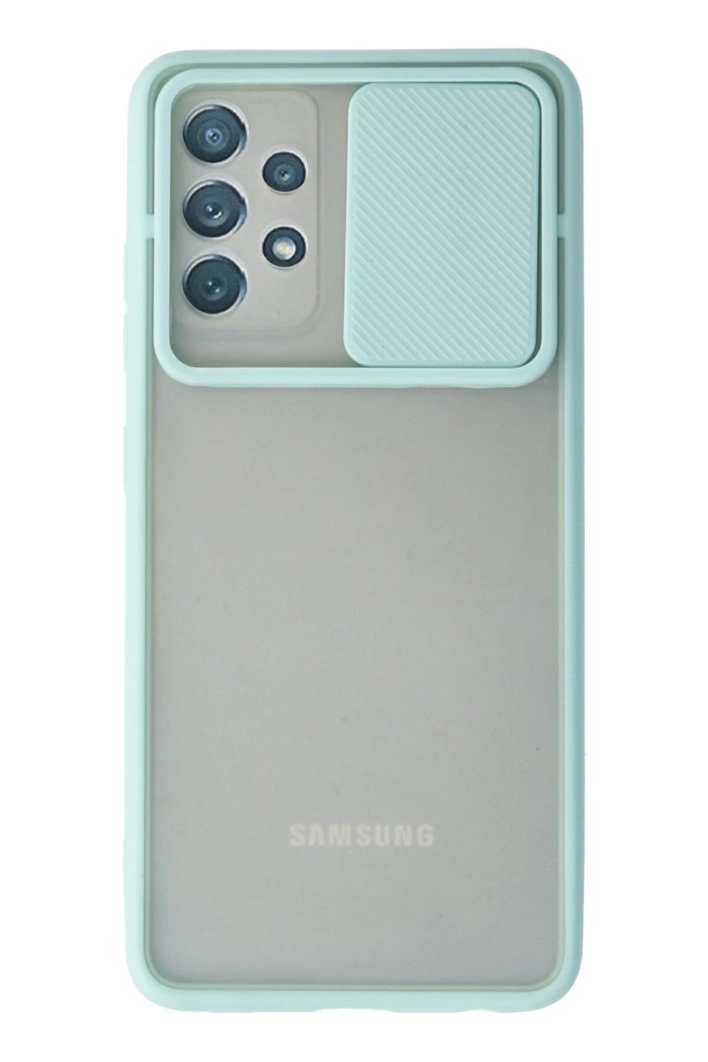 Mey İthalat®  Samsung Galaxy A52 Kılıf Palm Buzlu Kamera Sürgülü Silikon - Turkuaz