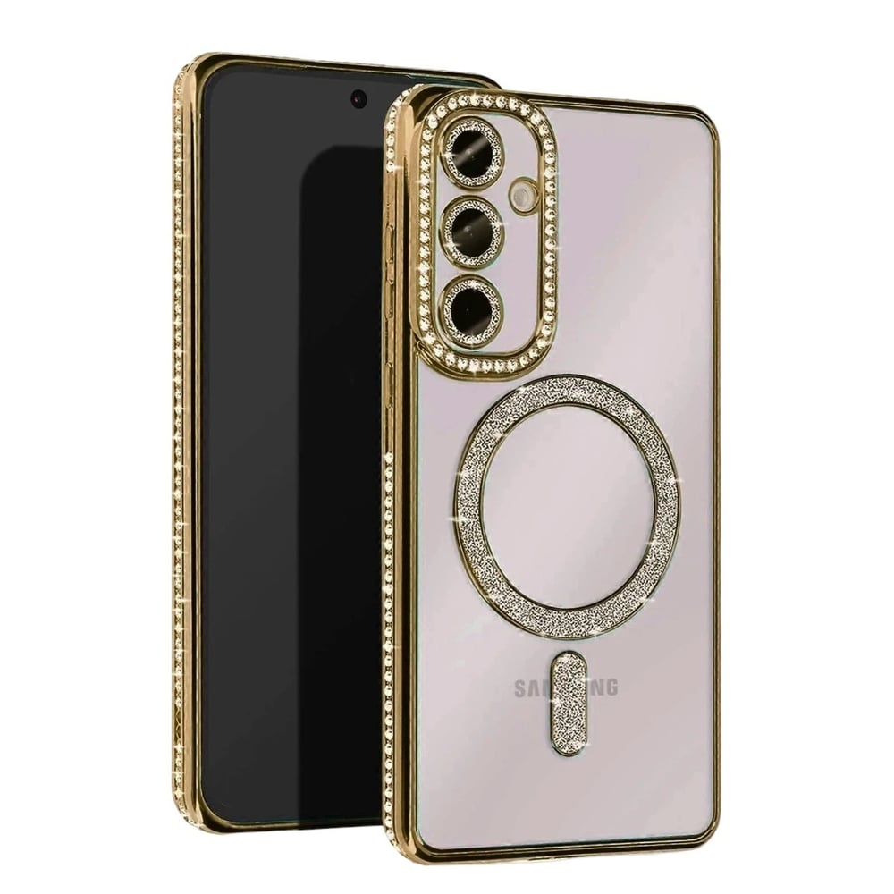 Mey İthalat®  Samsung Galaxy A56 Joke Simli Magneticsafe Kılıf - Gold