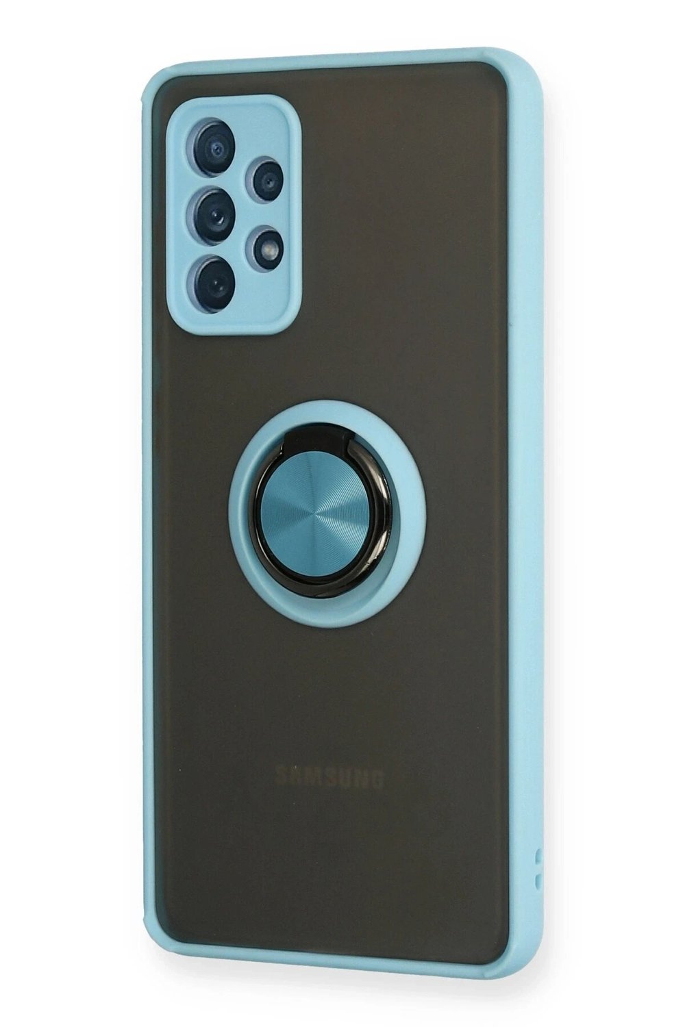 Mey İthalat®  Samsung Galaxy A72 Kılıf Montreal Yüzüklü Silikon Kapak - Buz Mavi