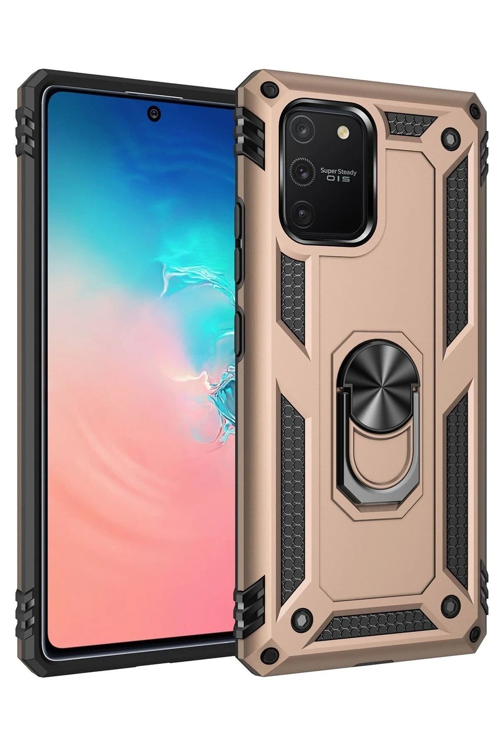 Mey İthalat®  Samsung Galaxy A91 / S10 Lite Kılıf Sofya Yüzüklü Silikon Kapak - Gold