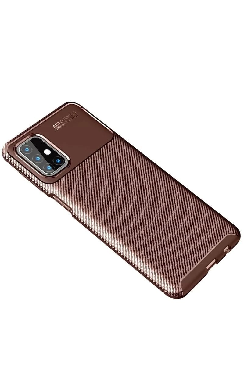 Mey İthalat®  Samsung Galaxy M31S Kılıf Auto Focus Karbon Kapak - Kahverengi