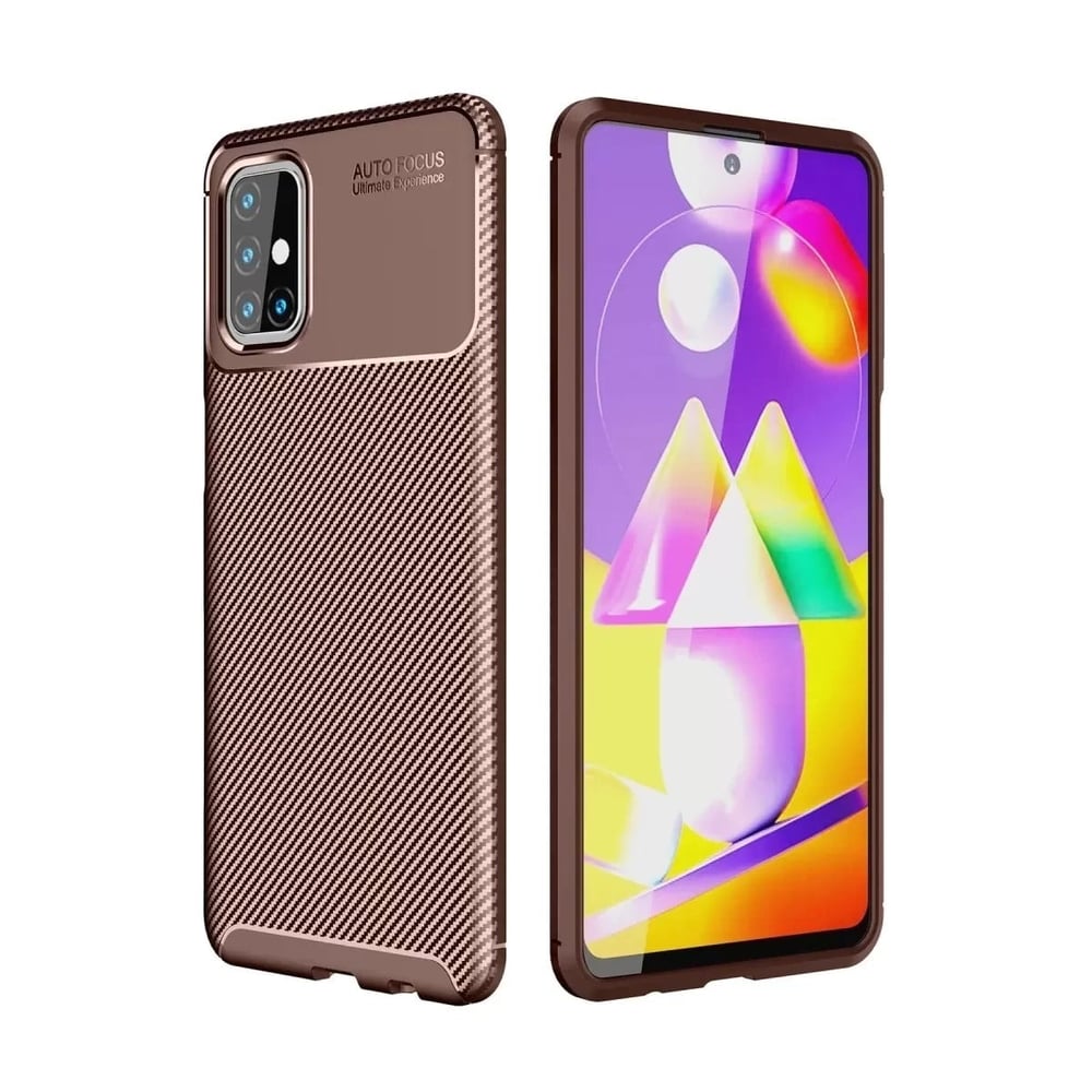 Mey İthalat®  Samsung Galaxy M31S Kılıf Auto Focus Karbon Kapak - Kahverengi