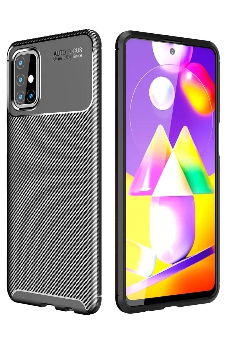 Mey İthalat®  Samsung Galaxy M31S Kılıf Auto Focus Karbon Kapak - Siyah