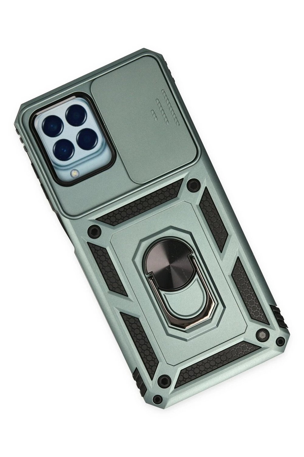 Mey İthalat®  Samsung Galaxy M33 Kılıf Pars Lens Yüzüklü Silikon - Yeşil