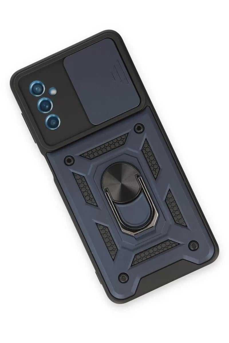 Mey İthalat®  Samsung Galaxy M52 5G Kılıf Pars Lens Yüzüklü Silikon - Lacivert