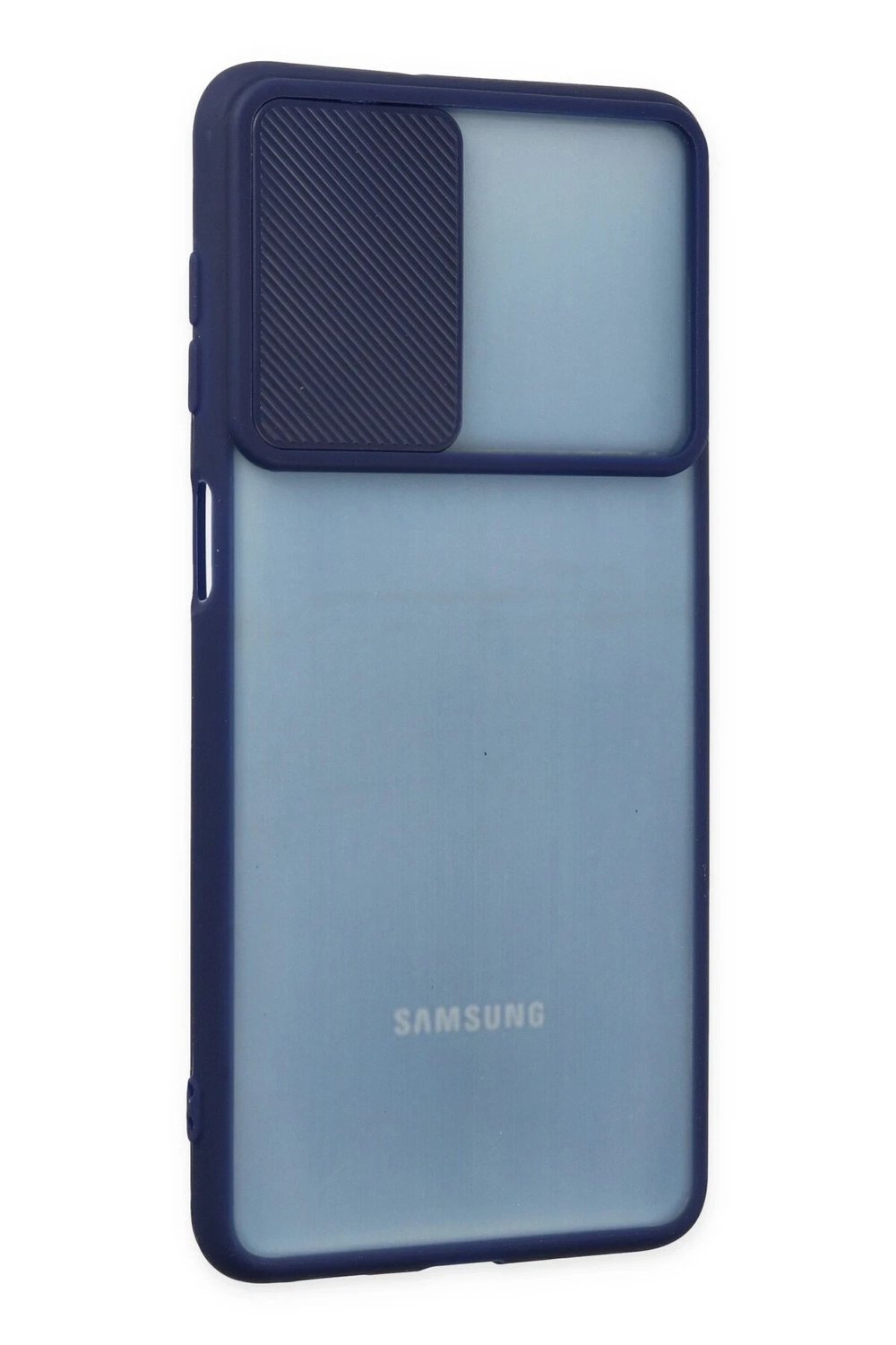Mey İthalat®  Samsung Galaxy M52 5G Kılıf Palm Buzlu Kamera Sürgülü Silikon - Lacivert