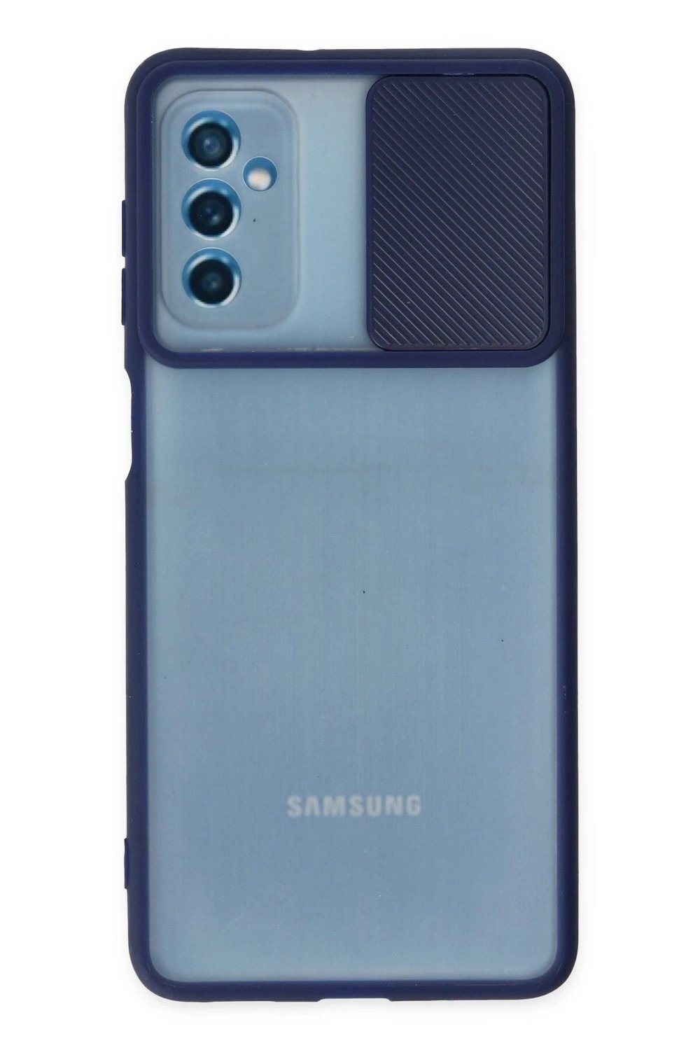Mey İthalat®  Samsung Galaxy M52 5G Kılıf Palm Buzlu Kamera Sürgülü Silikon - Lacivert