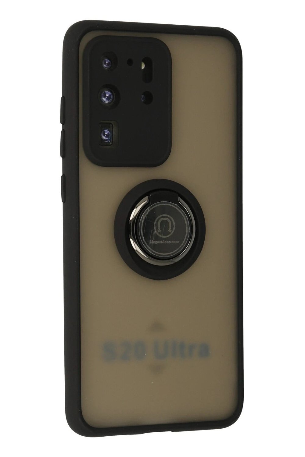 Mey İthalat®  Samsung Galaxy S20 Ultra Kılıf Montreal Yüzüklü Silikon Kapak - Siyah