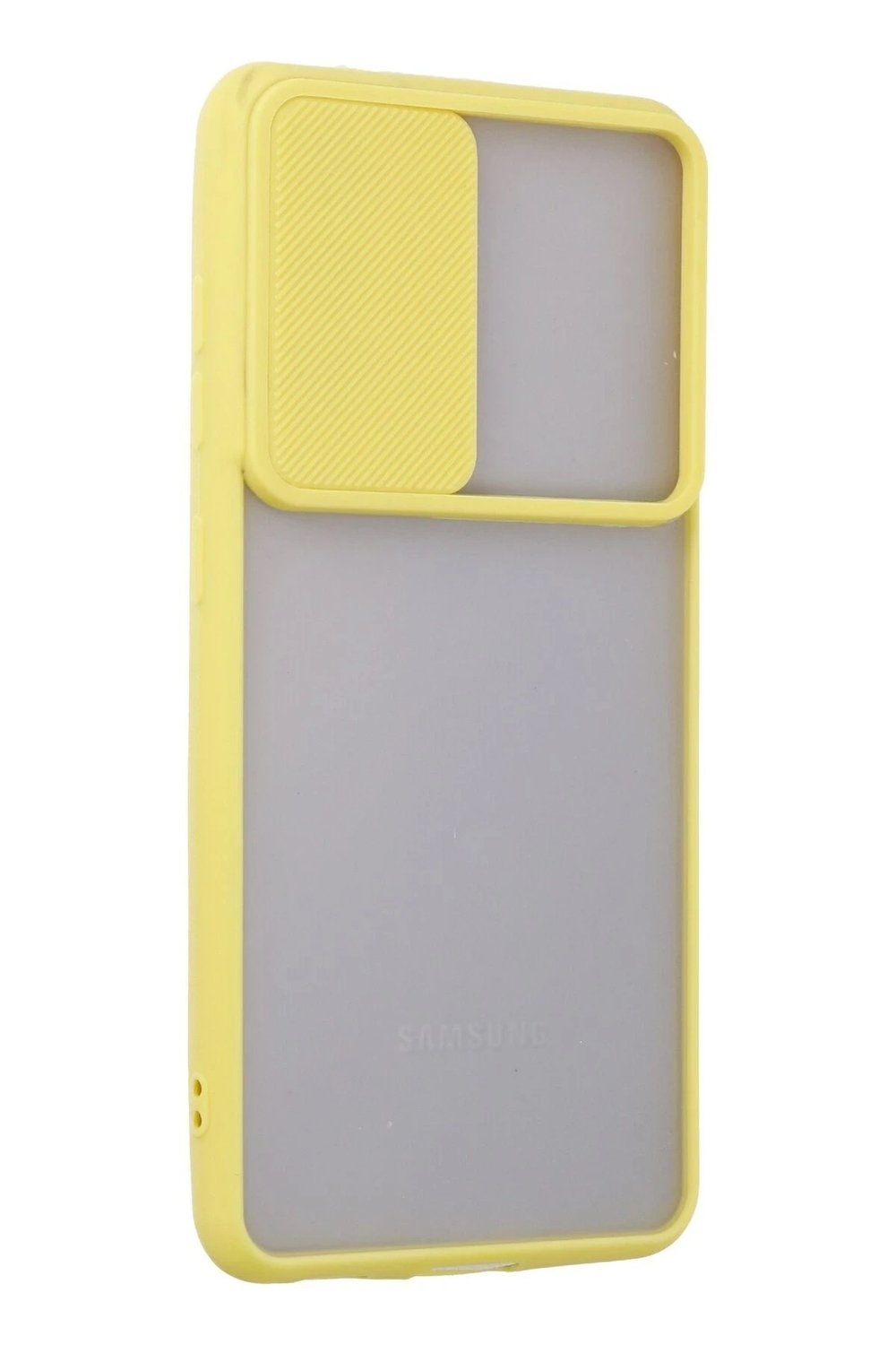 Mey İthalat®  Samsung Galaxy S21 FE Kılıf Palm Buzlu Kamera Sürgülü Silikon - Sarı
