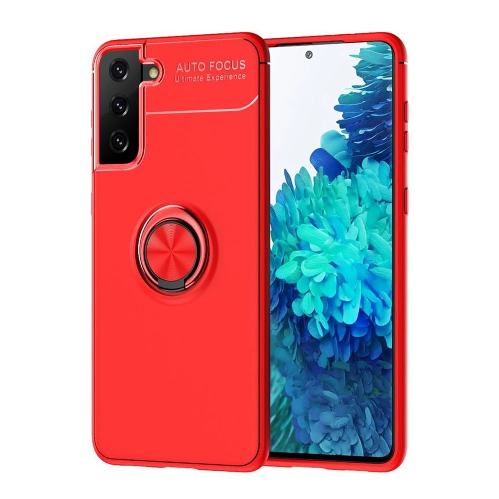Mey İthalat®  Samsung Galaxy S21 Plus Kılıf Range Yüzüklü Silikon - Kırmızı