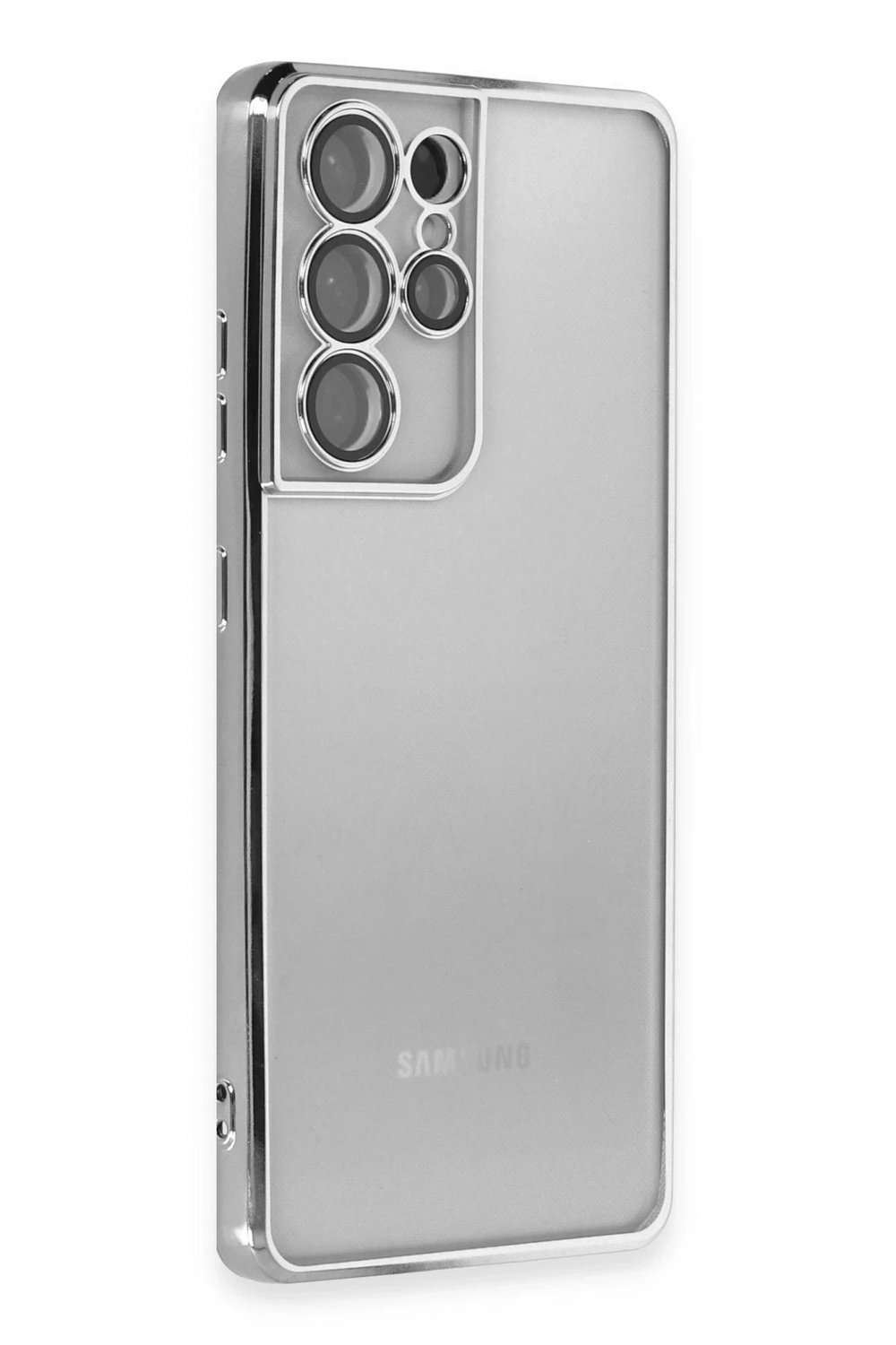 Mey İthalat®  Samsung Galaxy S21 Ultra Kılıf  Lensli Silikon - Gümüş