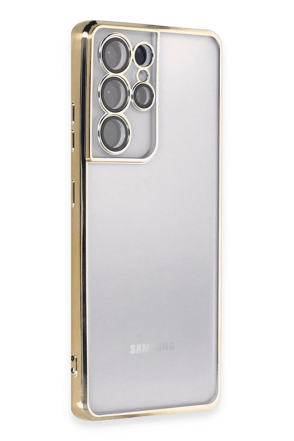 Mey İthalat®  Samsung Galaxy S21 Ultra Kılıf  Lensli Silikon - Gold