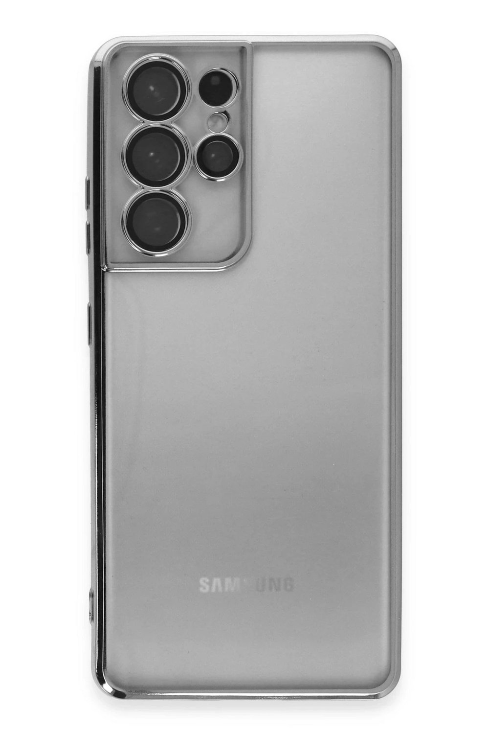 Mey İthalat®  Samsung Galaxy S21 Ultra Kılıf  Lensli Silikon - Gümüş
