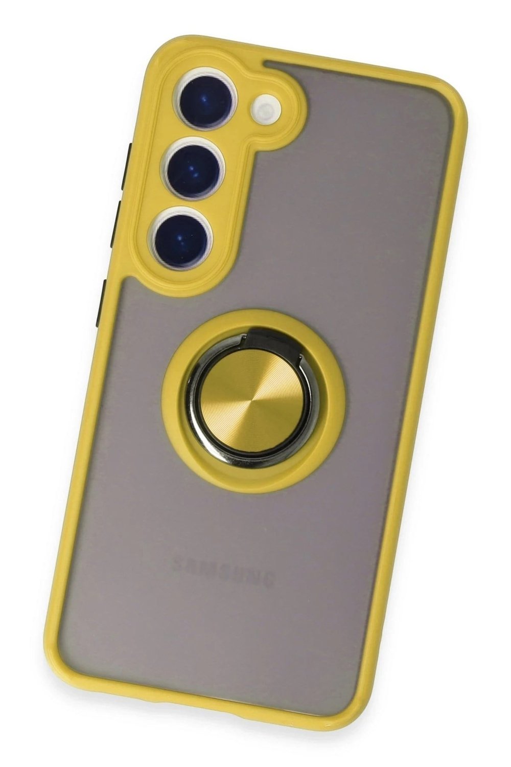 Mey İthalat®  Samsung Galaxy S23 Kılıf Montreal Yüzüklü Silikon Kapak - Sarı