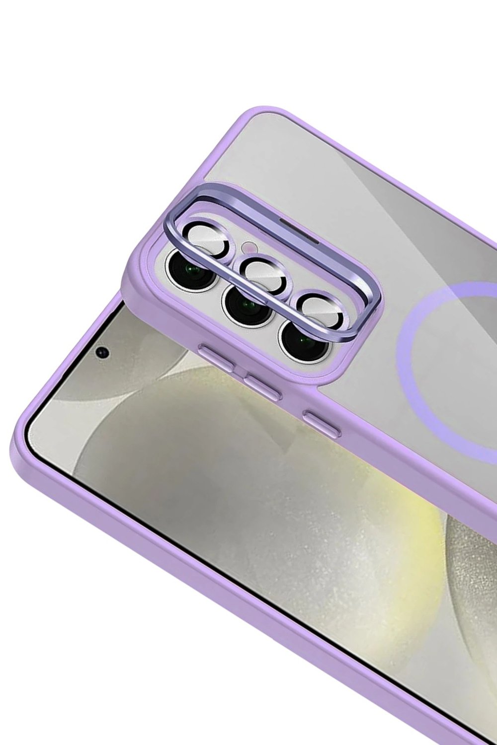 Mey İthalat®  Samsung Galaxy S24 FE Remim Lensli Magsafe Standlı Kapak - Lila
