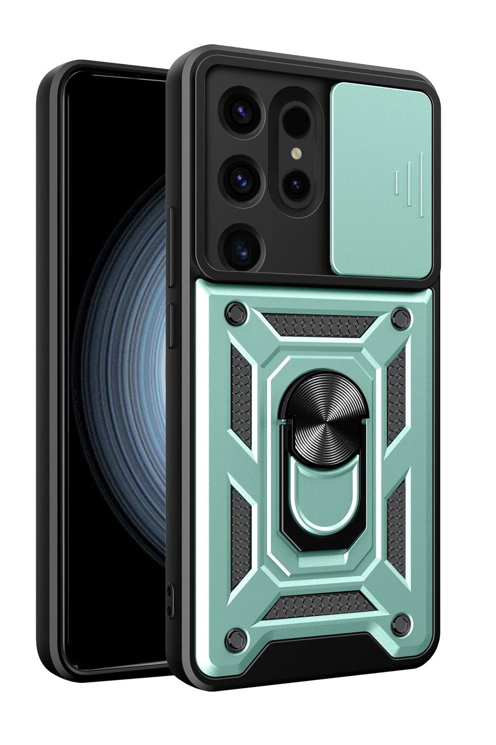 Mey İthalat®  Samsung Galaxy S24 Ultra Kılıf Pars Lens Yüzüklü Silikon - Yeşil