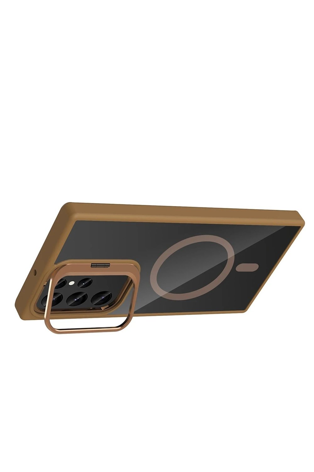 Mey İthalat®  Samsung Galaxy S24 Ultra Remim Lensli Magsafe Standlı Kapak - Kahverengi