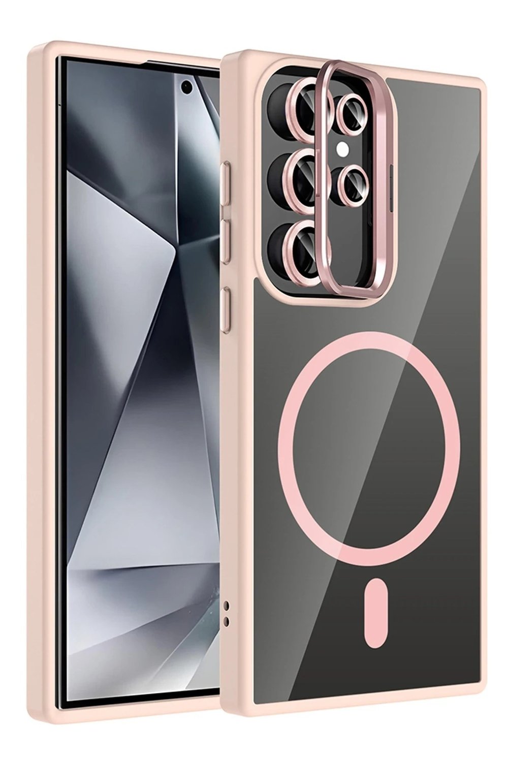 Mey İthalat®  Samsung Galaxy S24 Ultra Remim Lensli Magsafe Standlı Kapak - Pembe