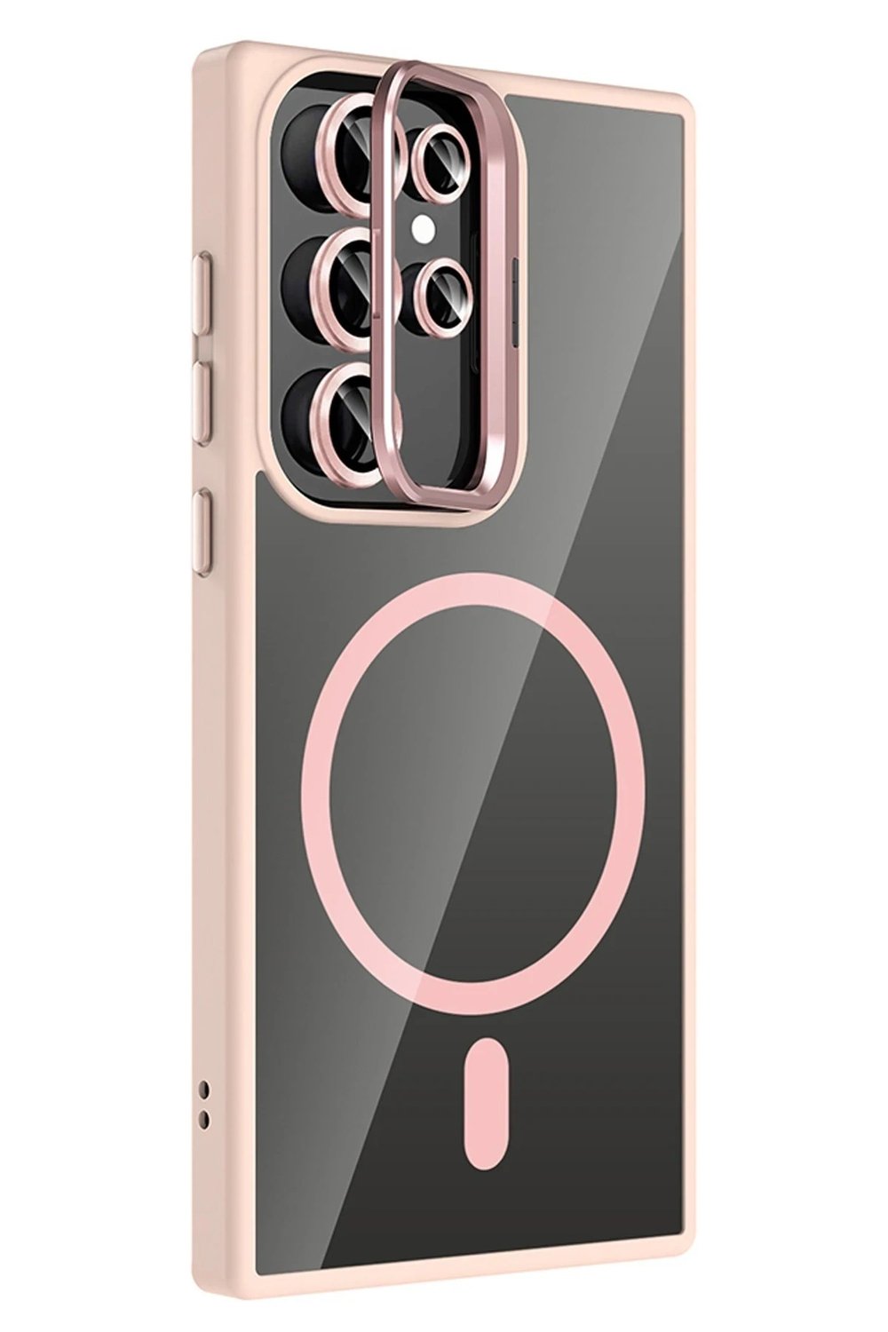 Mey İthalat®  Samsung Galaxy S24 Ultra Remim Lensli Magsafe Standlı Kapak - Pembe