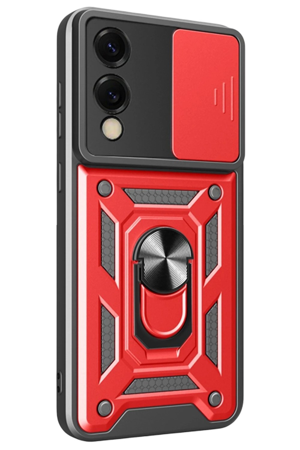 Mey İthalat®  Samsung Galaxy S25 Edge Pars Lens Yüzüklü Silikon - Kırmızı