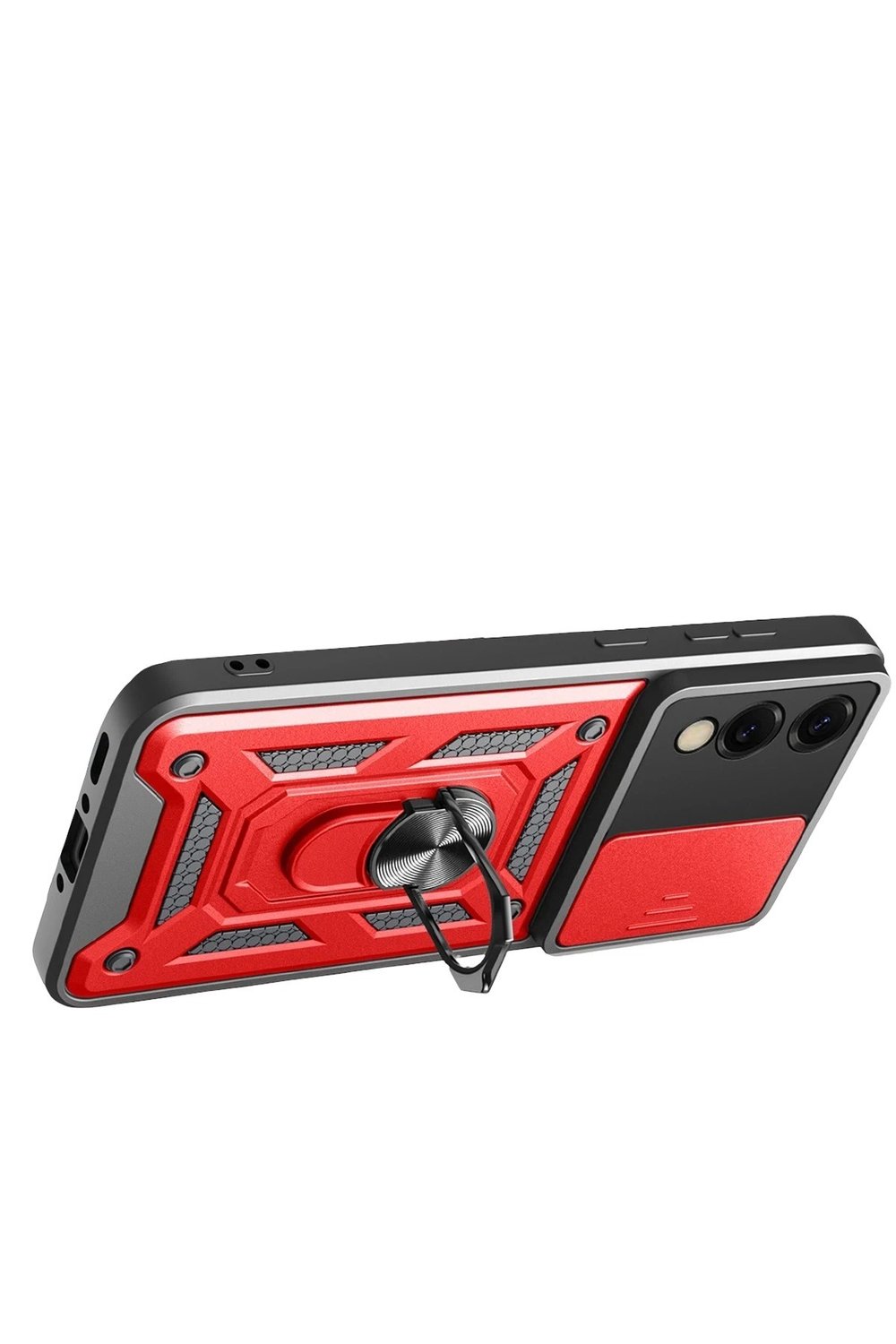 Mey İthalat®  Samsung Galaxy S25 Edge Pars Lens Yüzüklü Silikon - Kırmızı