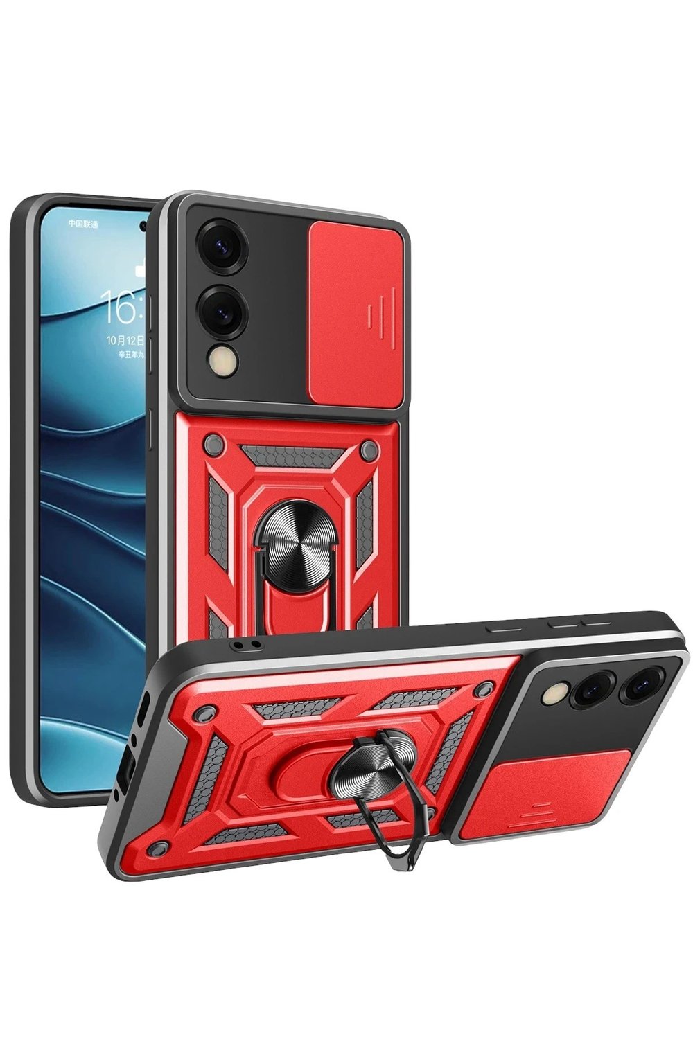 Mey İthalat®  Samsung Galaxy S25 Edge Pars Lens Yüzüklü Silikon - Kırmızı
