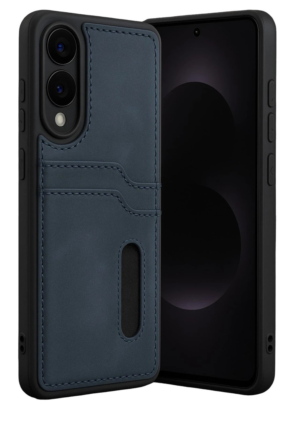 Mey İthalat®  Samsung Galaxy S25 Edge Sara Kartvizitli Deri Kılıf - Lacivert