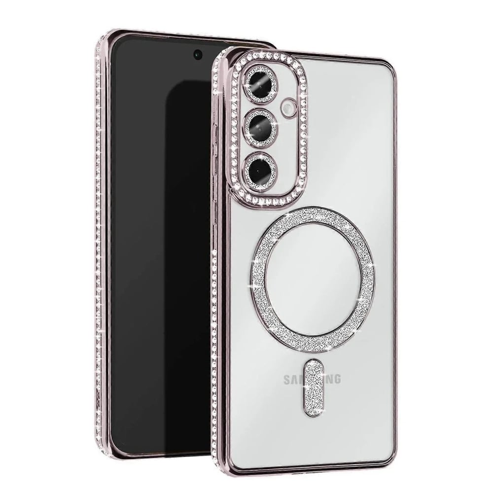 Mey İthalat®  Samsung Galaxy S25 Kılıf Joke Simli Magneticsafe Kılıf - Gümüş