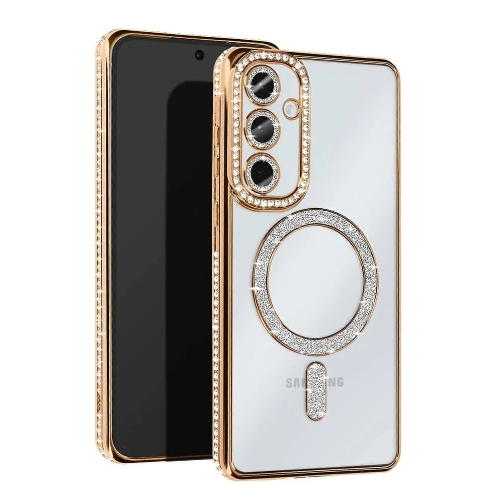 Mey İthalat®  Samsung Galaxy S25 Kılıf Joke Simli Magneticsafe Kılıf - Gold