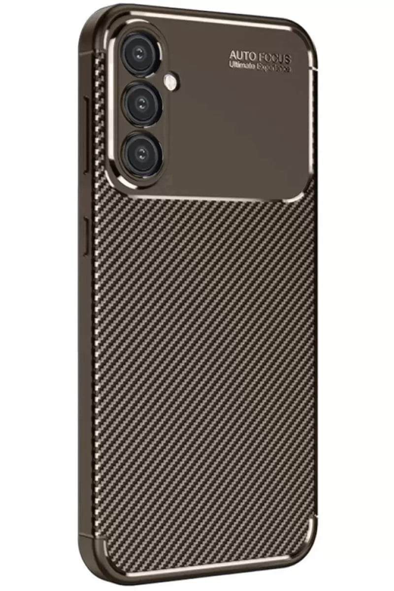 Mey İthalat®  Samsung Galaxy S25 Plus Kılıf Auto Focus Karbon Kapak - Kahverengi