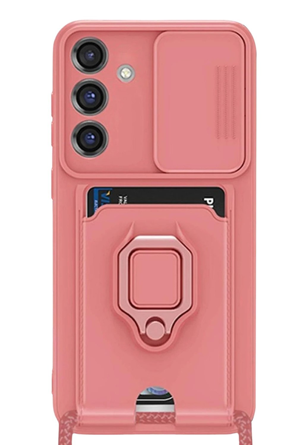 Mey İthalat®  Samsung Galaxy S25 Plus Kılıf Zuma Kartvizitli Yüzüklü Silikon - Pembe